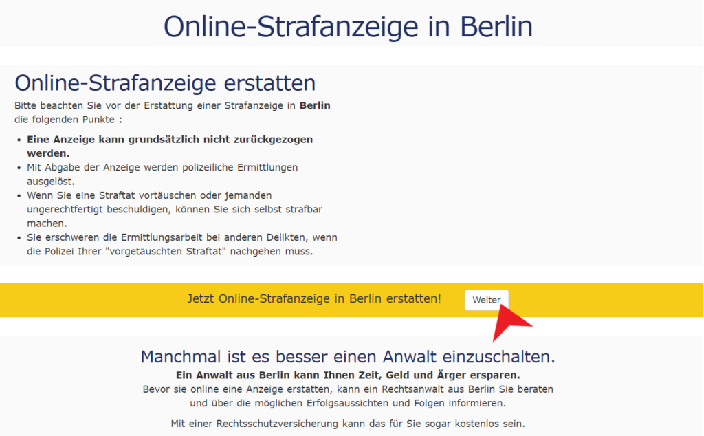 Screen ze strony online-strafanzeige.de.